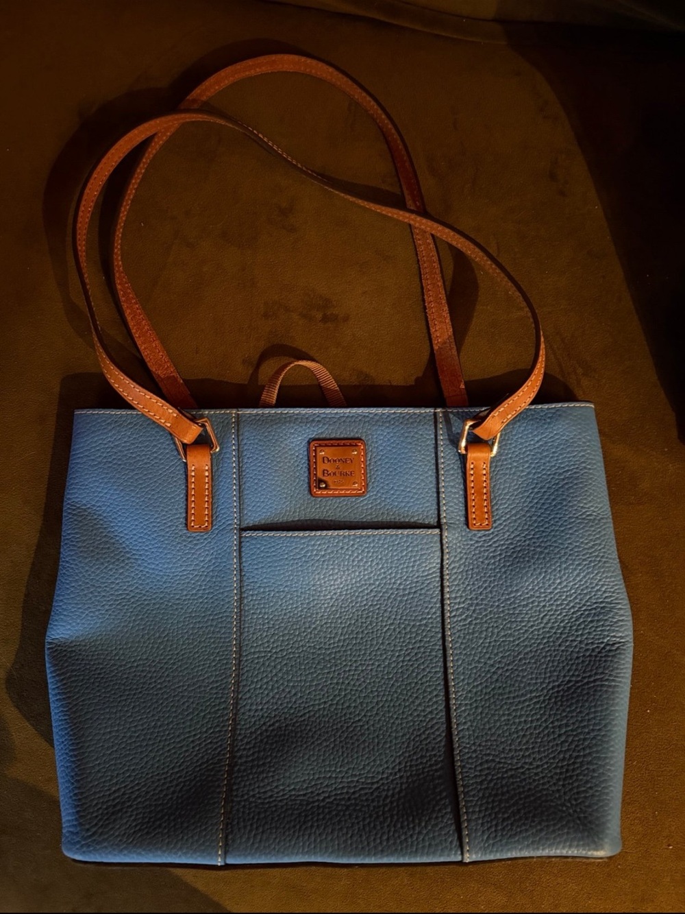 Dooney & Bourke Blue Leather Tote with Brown Straps